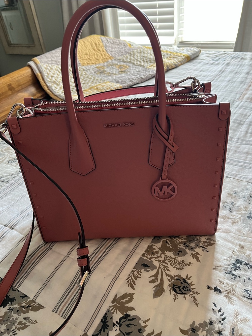 Michael Kors Rose Pink Leather Satchel with MK Charm